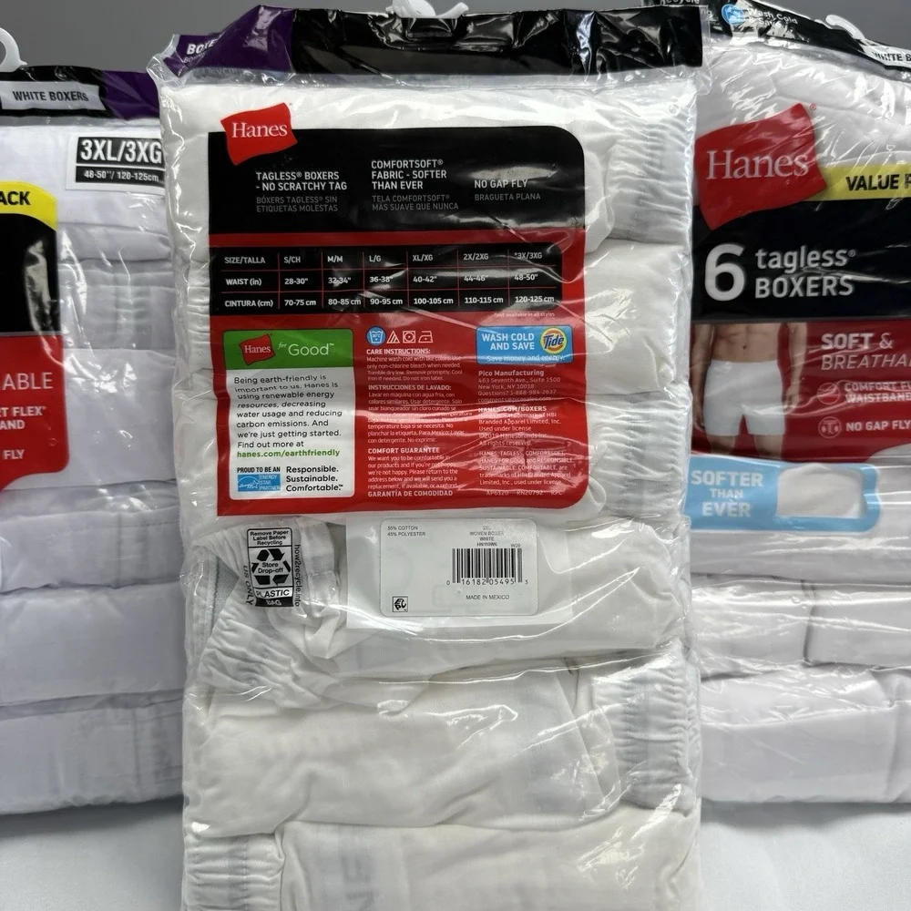 3 Hanes 6 Pk White Tagless Mens Woven Boxers Soft Breathable White 3XL 48-50 New